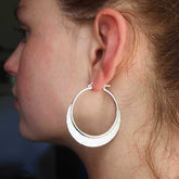 Hammered large sterling silver hoops